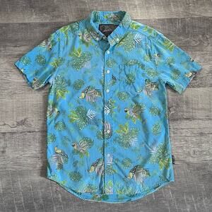 Brooklyn Cloth Mfg Reverse Print Button Down Shirt Mens S Blue Hawaiian Cotton